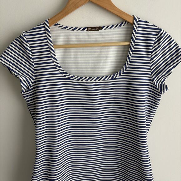 J McLaughlin Small Top Blue White Striped Nylon Blouse Cap Sleeve Summer Top - Picture 7 of 8